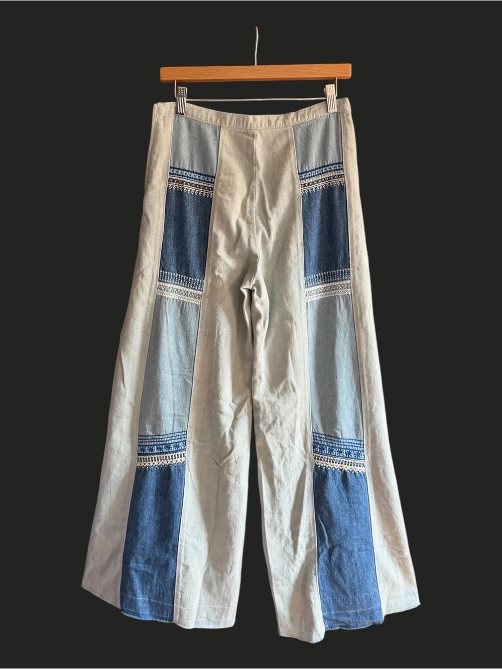 FREE PEOPLE Willa Pieced Wide-Leg Jeans Patchwork Embroidery 27